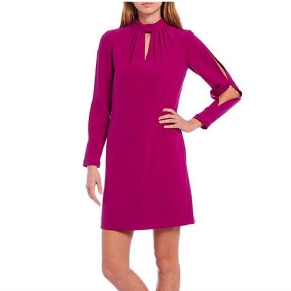 Alex Marie Keyhole Long-Sleeve Shift Dress in Fuchsia size 6 Long sleeve dress